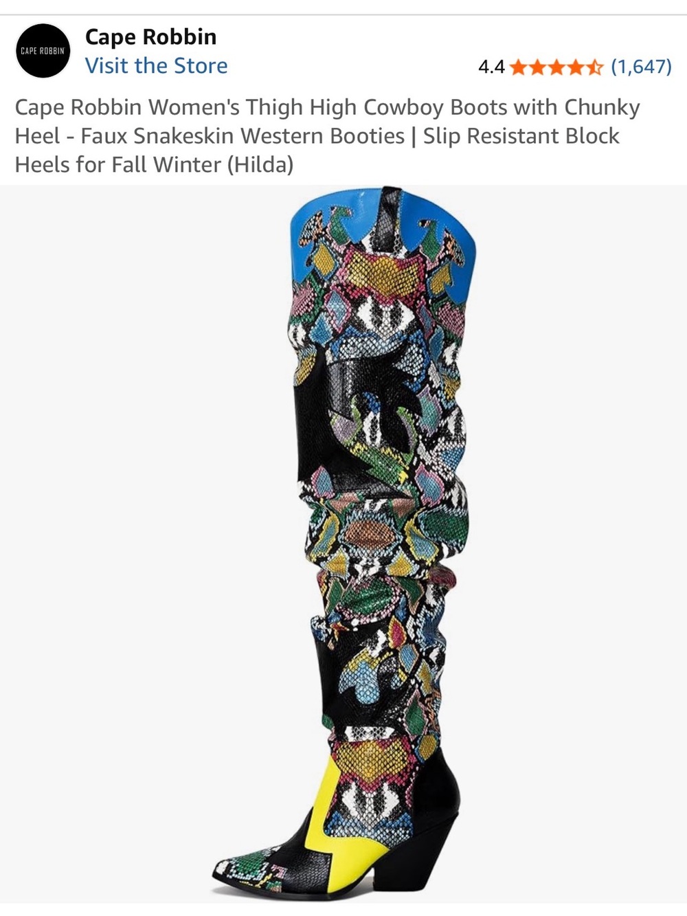 Cape Robbin Multicolor Faux Snakeskin Over-the-Knee Cowboy Boots
